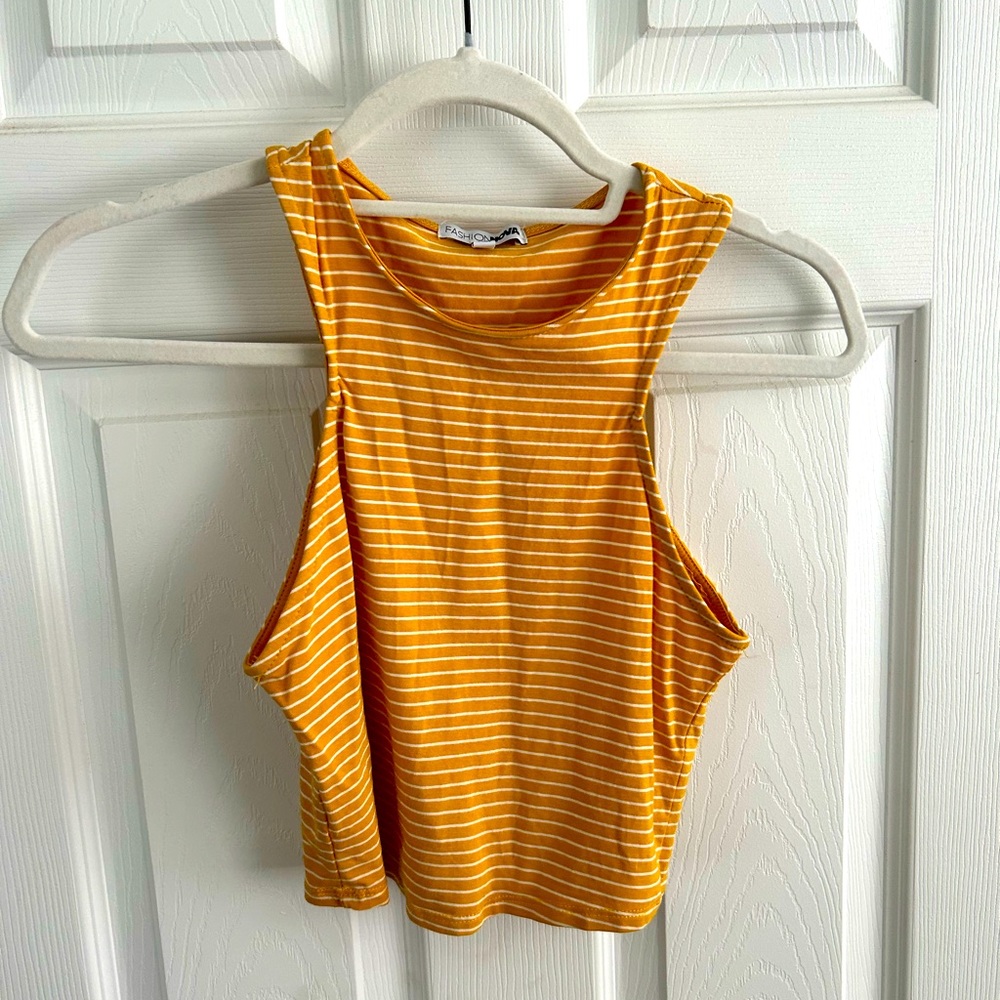 ✨ Fashion Nova Cropped Yellow Stripped Tank Top